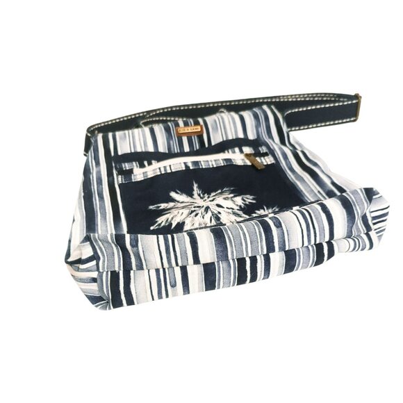 Sun N Sand Paul Brent Canvas Crossbody Tote Bag Navy Blue 3 Palm Trees - Picture 3 of 10